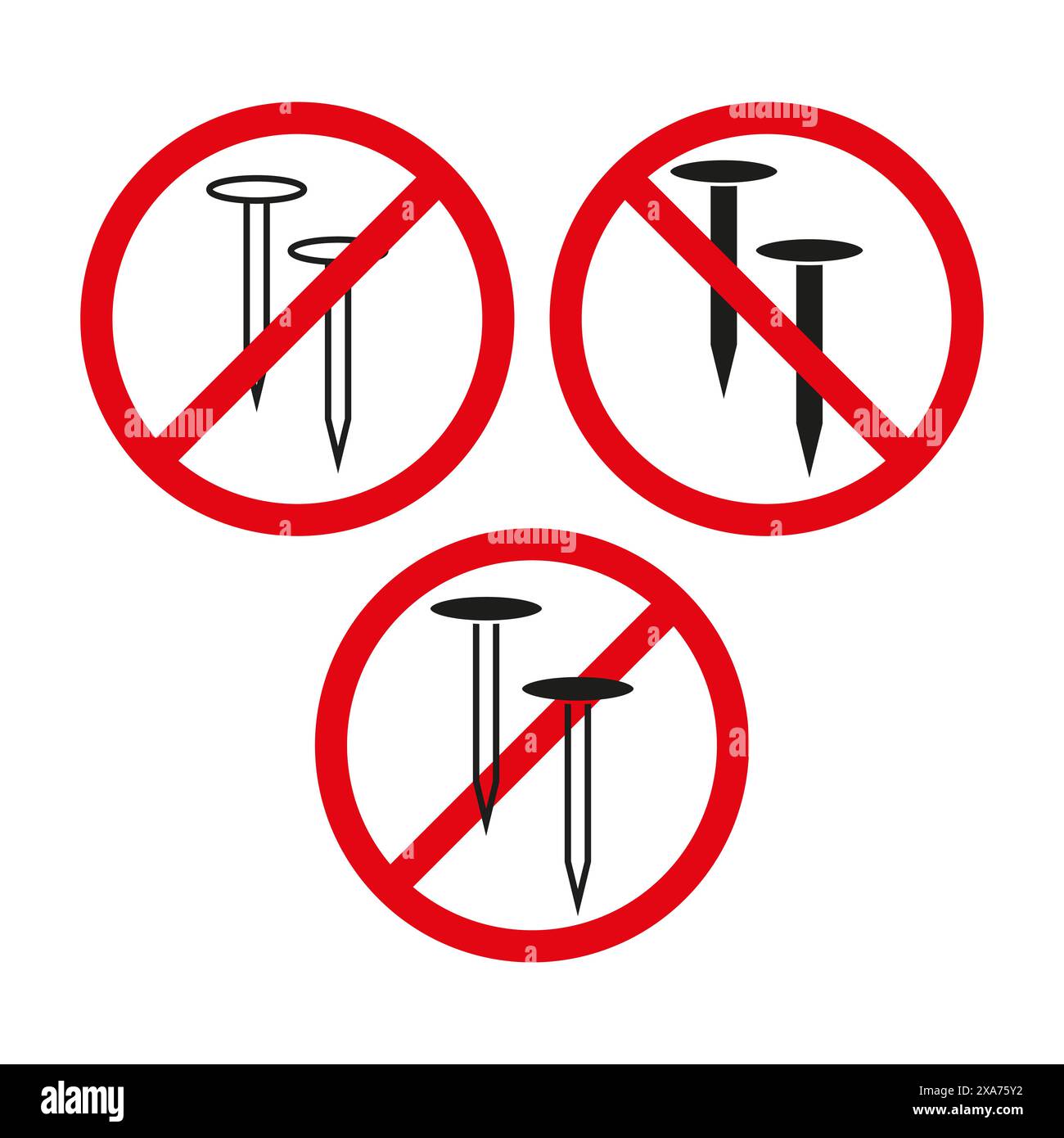 No nails allowed. Red prohibition signs. Vector illustration ...