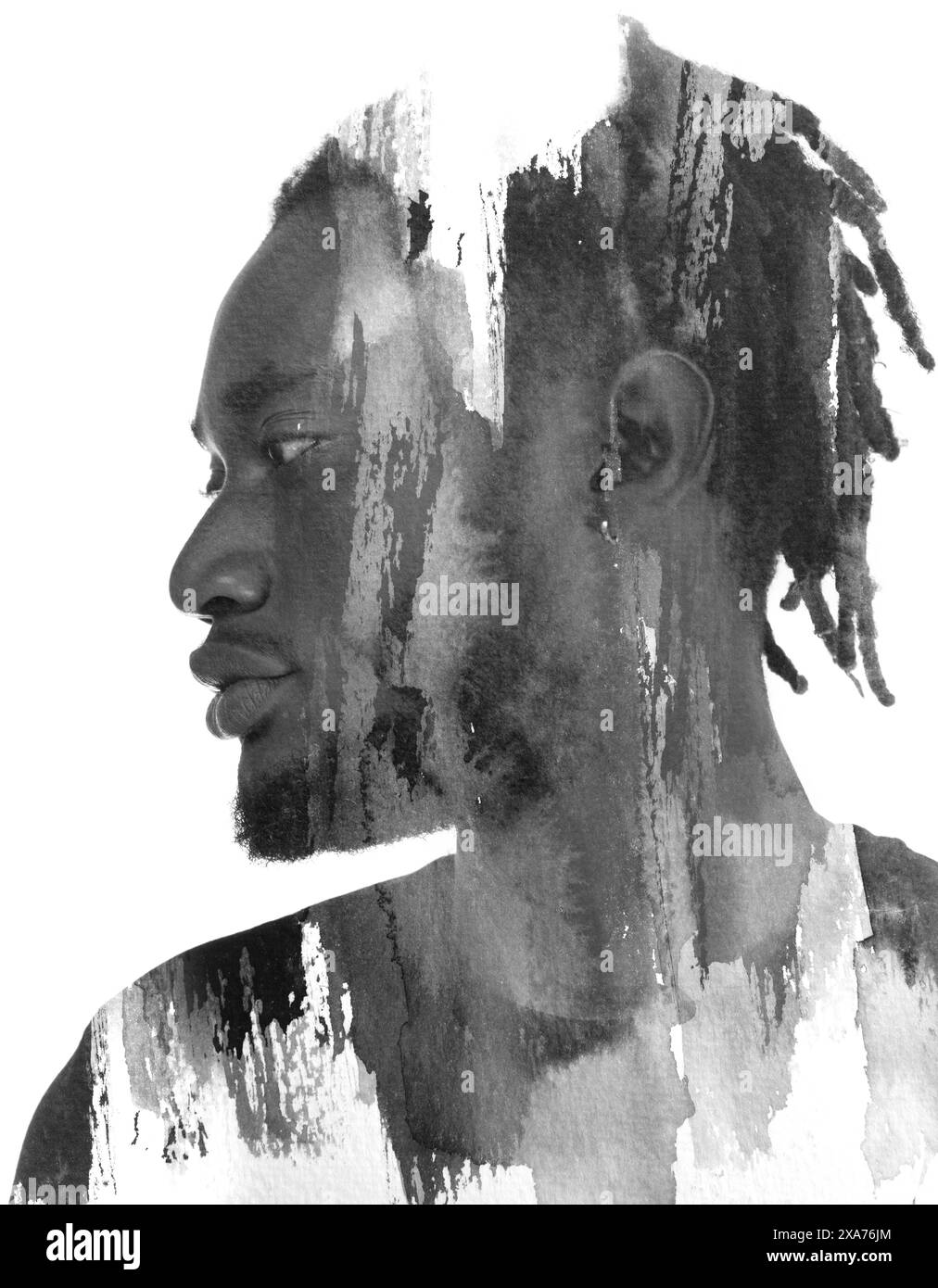 A black and white grunge profile paintography portrait Stock Photo