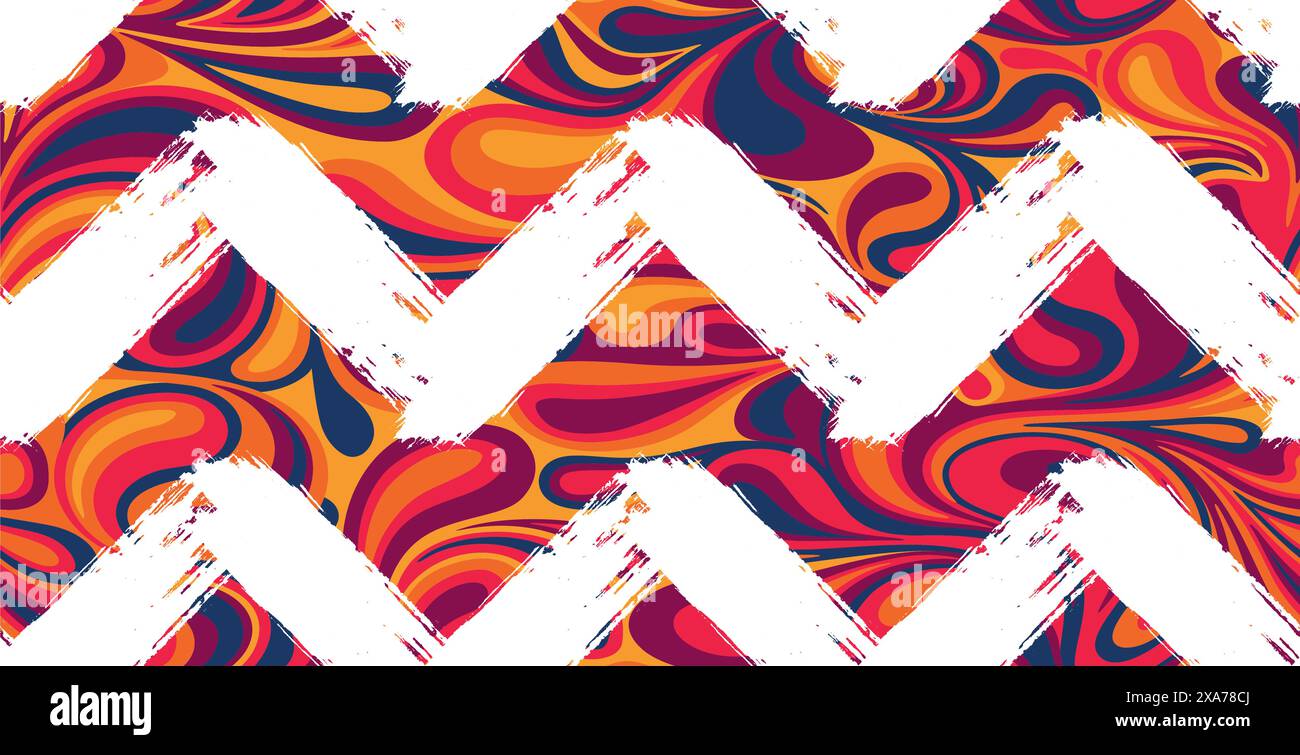 Beautiful vintage zig zag stroke with liquid background seamless pattern Stock Vector