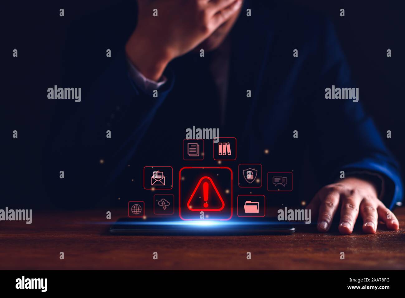 System warning hacked alert, cyber attack on computer network ...
