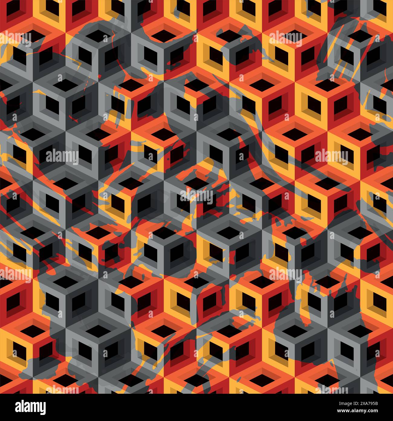 Modern cube white and black and color effect seamless pattern Stock Vector