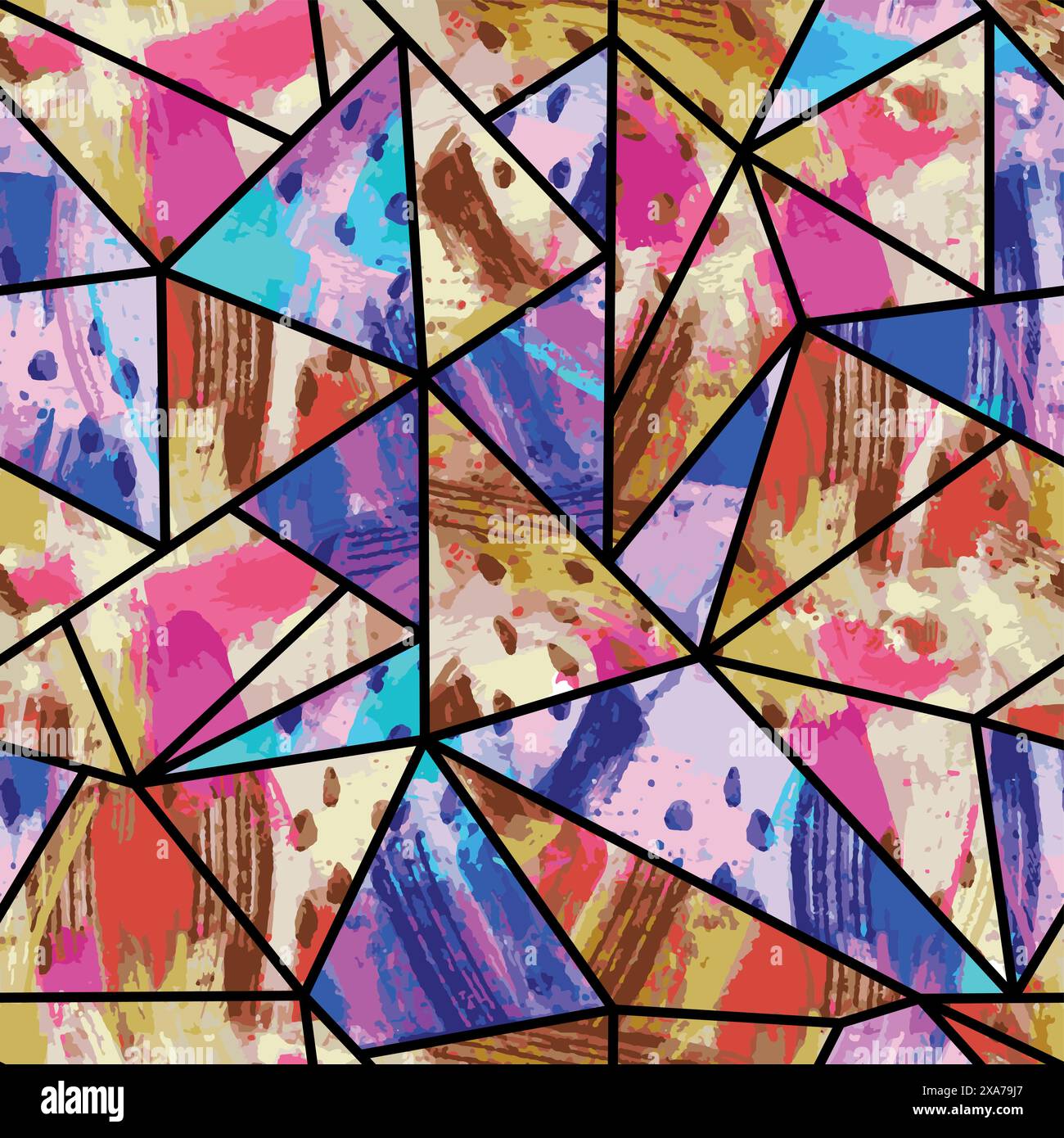 awesome water color collage seamless pattern with triangles grid Stock Vector