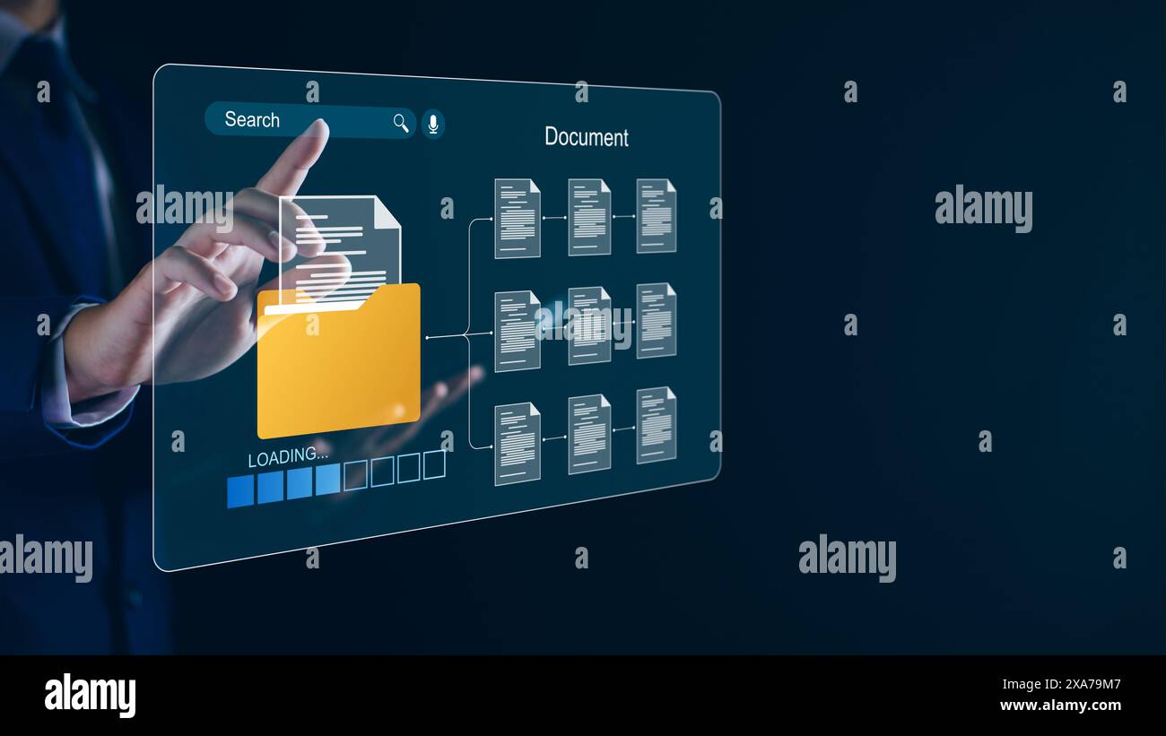 Document management and network system concept. Businessman use smart ...