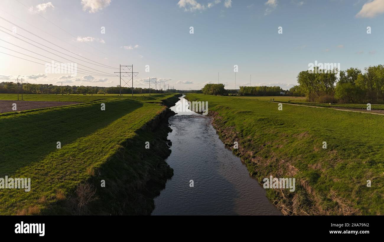 The Big Papillion Creek in Bellevue Nebraska taken in the evening Stock Photo