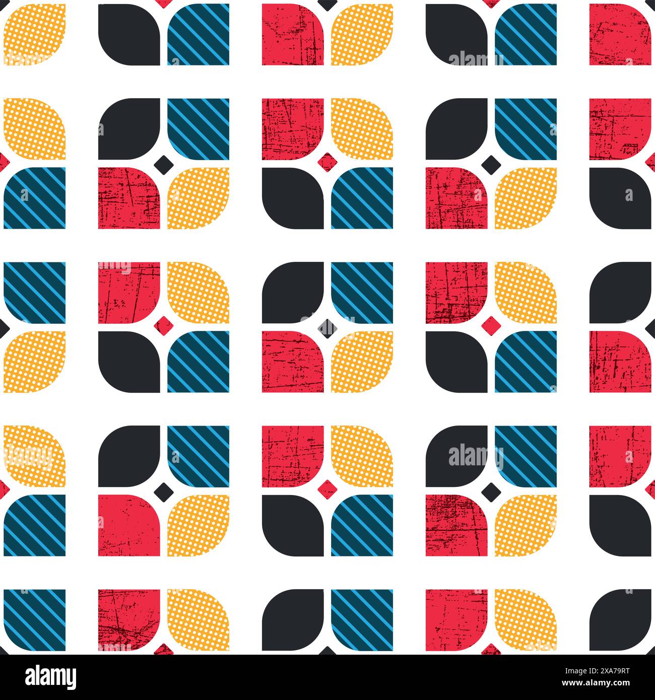 modern geometric seamless pattern with different textures over white background Stock Vector