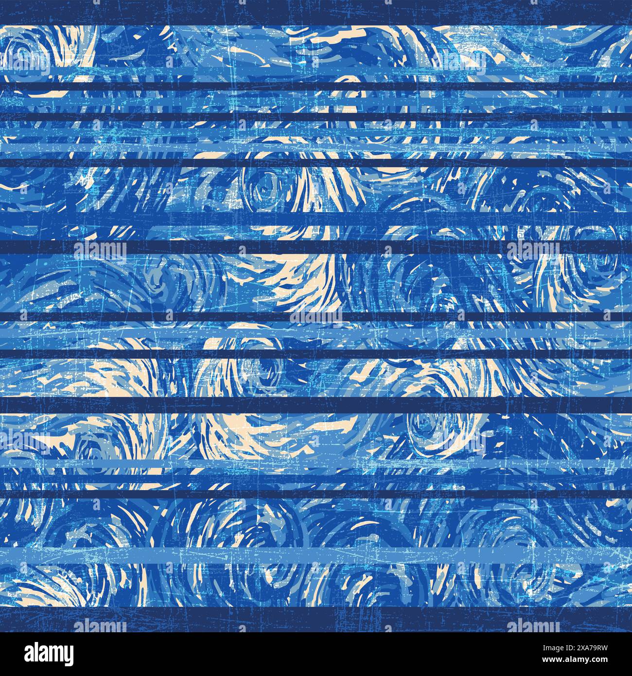 Lines and waves seamless pattern with worn out effect Stock Vector