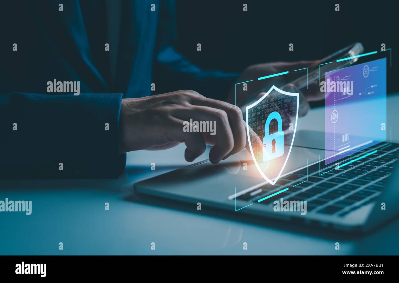 Cyber secure concept. Digital information network protect by firewall. User privacy secure, data, information. Internet access firewall protect hacker Stock Photo