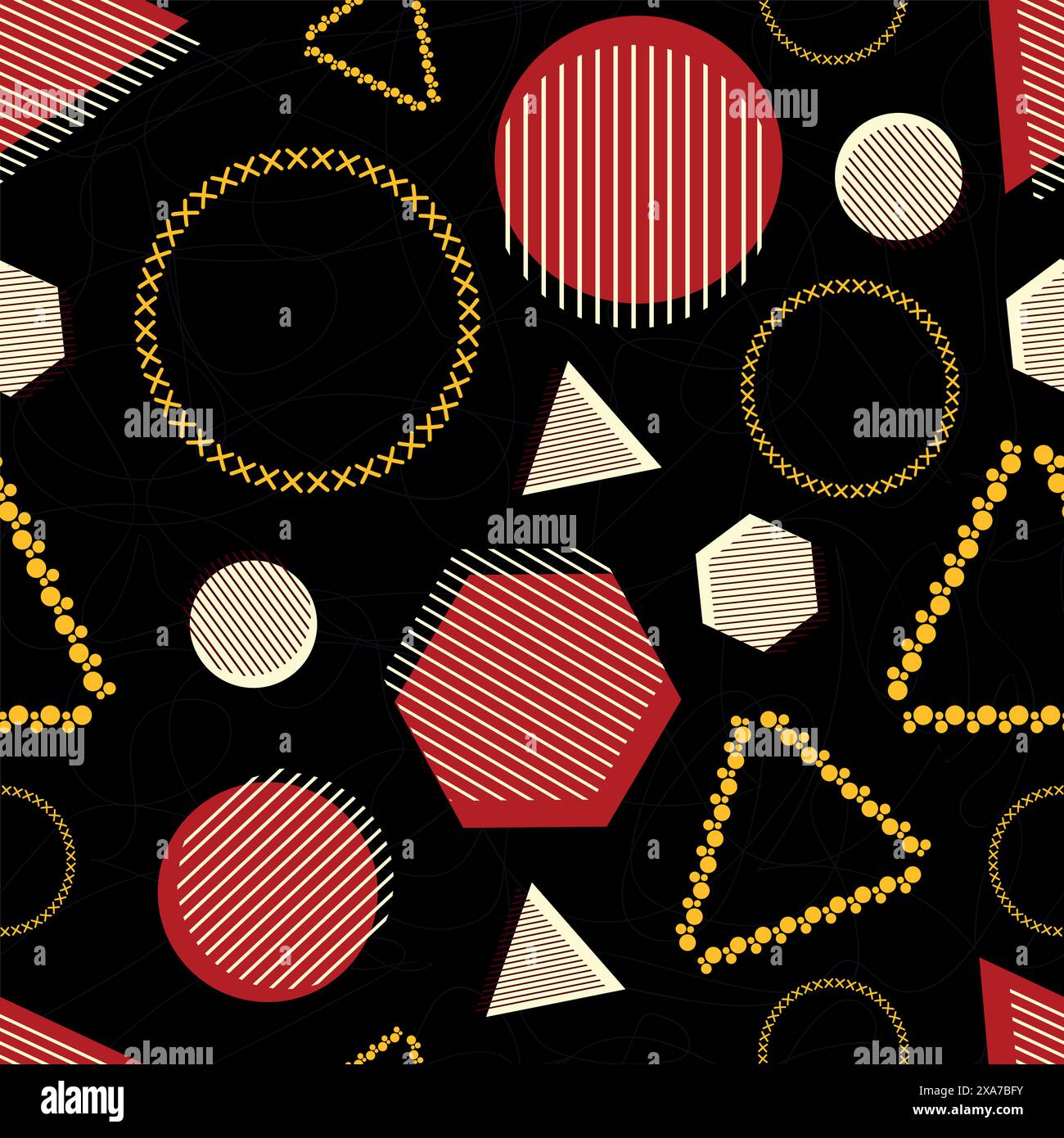 Geometric figures vintage abstract art with black background seamless pattern Stock Vector