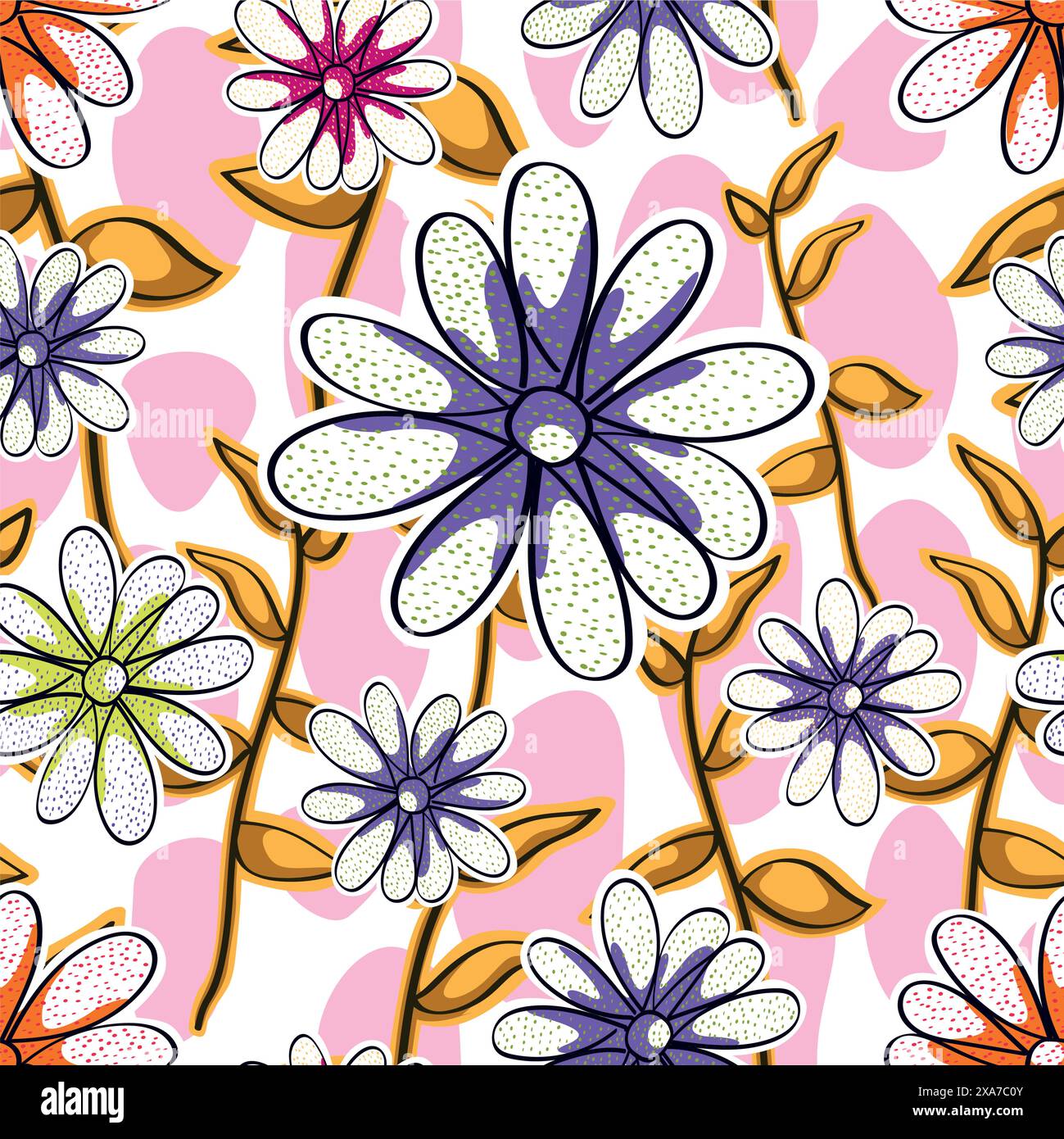 beautiful wild Floral organic seamless patter with pastel colors Stock Vector