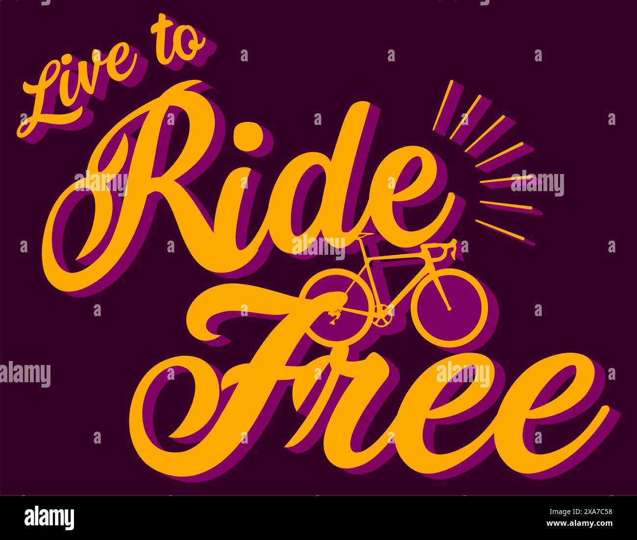 Live to ride free lettering art over a dark violet background. Vintage