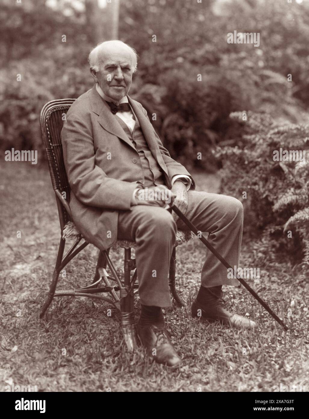 Thomas Alva Edison (1847-1931) on his 84th birthday at Seminole Lodge, Edison's home in Fort Myers, Florida, on February 11, 1931. (USA) Stock Photo