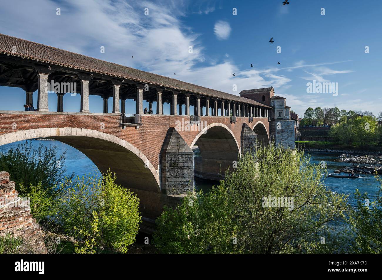 Bridge Ponte Coperto, city of Pavia on the river Ticino, province of Pavia, Lombardy, Italy, Europe Stock Photo