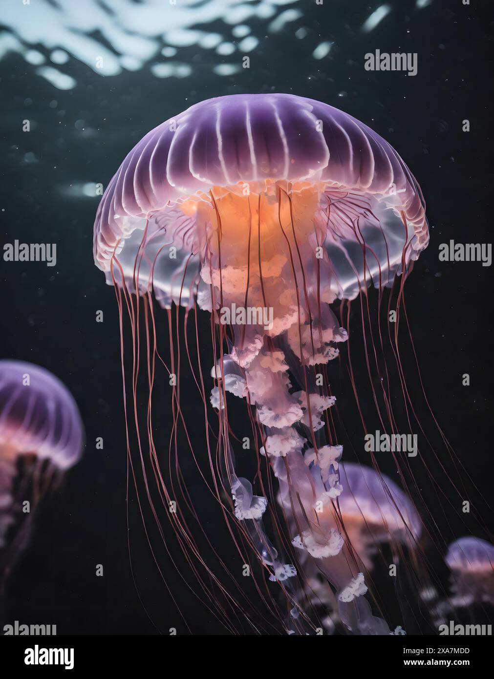 A jellyfish floating in deep blue ocean waters Stock Photo - Alamy