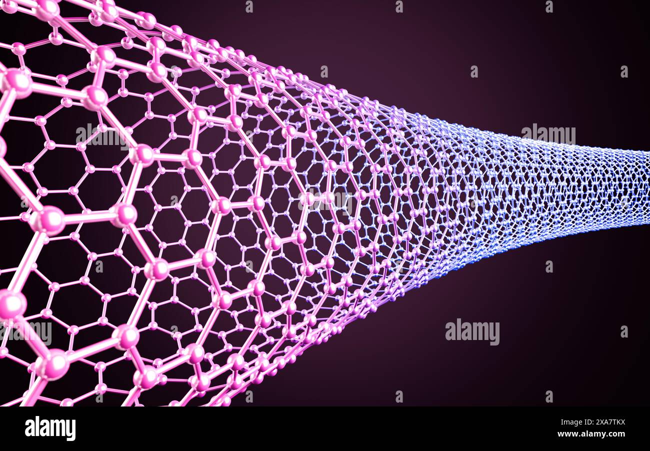 Carbon nanotubes, Nanotechnology, 3d rendering. 3d illustration. Stock Photo