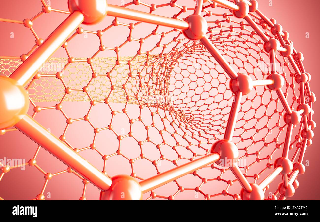 Carbon nanotubes, Nanotechnology, 3d rendering. 3d illustration. Stock Photo