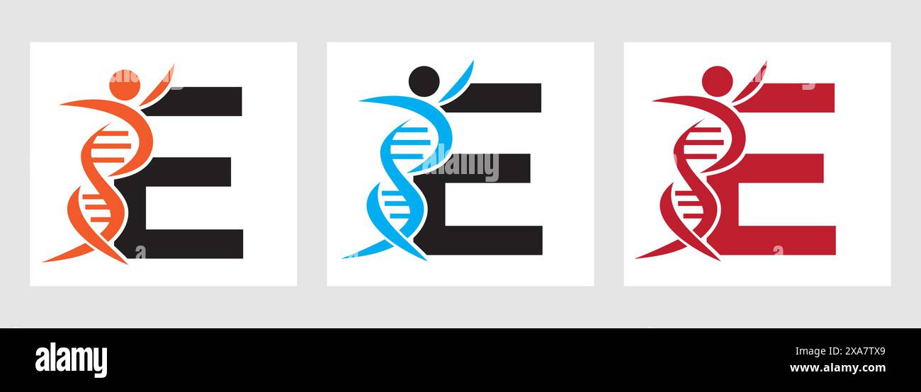 Letter E DNA Logo With Human Symbol. DNA Cell Icon. Health Care Sign ...