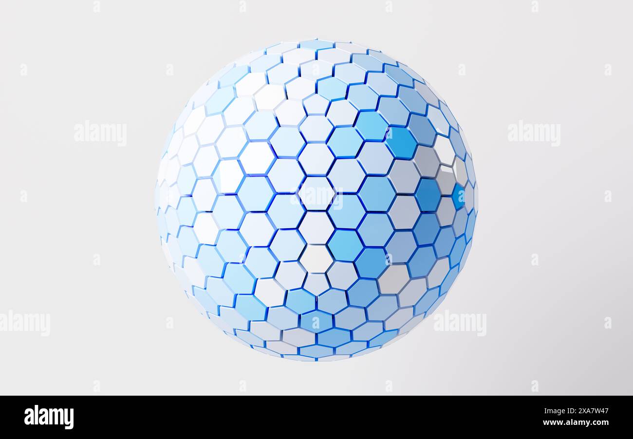 Hexagonal abstract sphere, 3d rendering. 3d illustration. Stock Photo