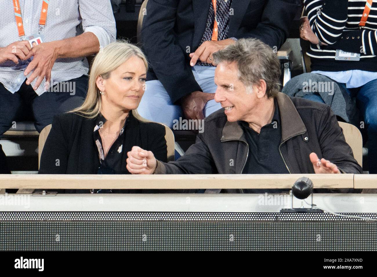 Christine Joan Taylor and Ben Stiller attend the 2024 French Open at Roland Garros on June 4