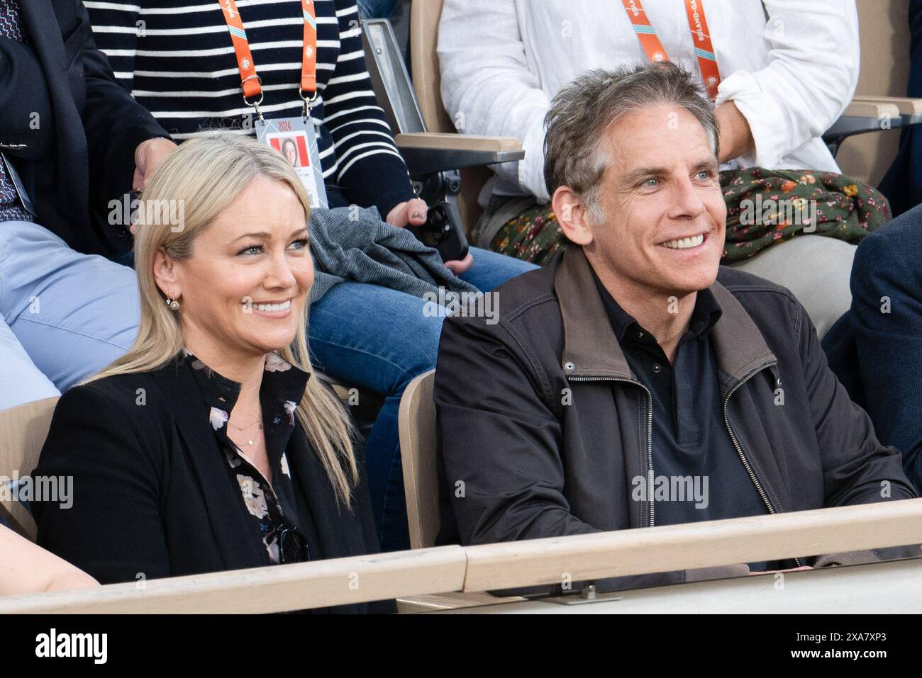 Christine Joan Taylor and Ben Stiller attend the 2024 French Open at Roland Garros on June 4
