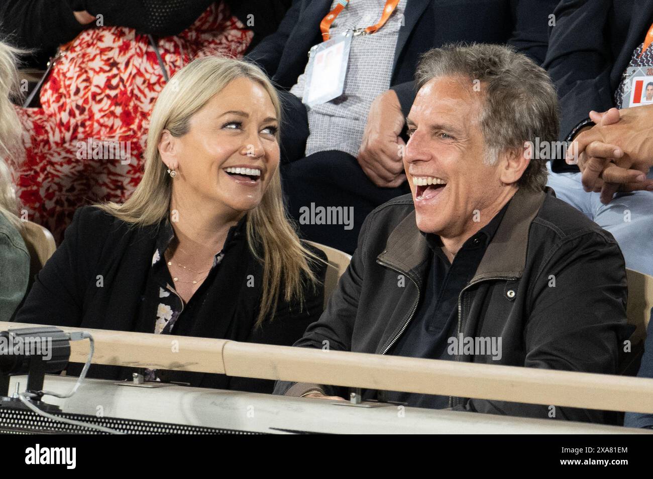 Christine Joan Taylor and Ben Stiller attend the 2024 French Open at