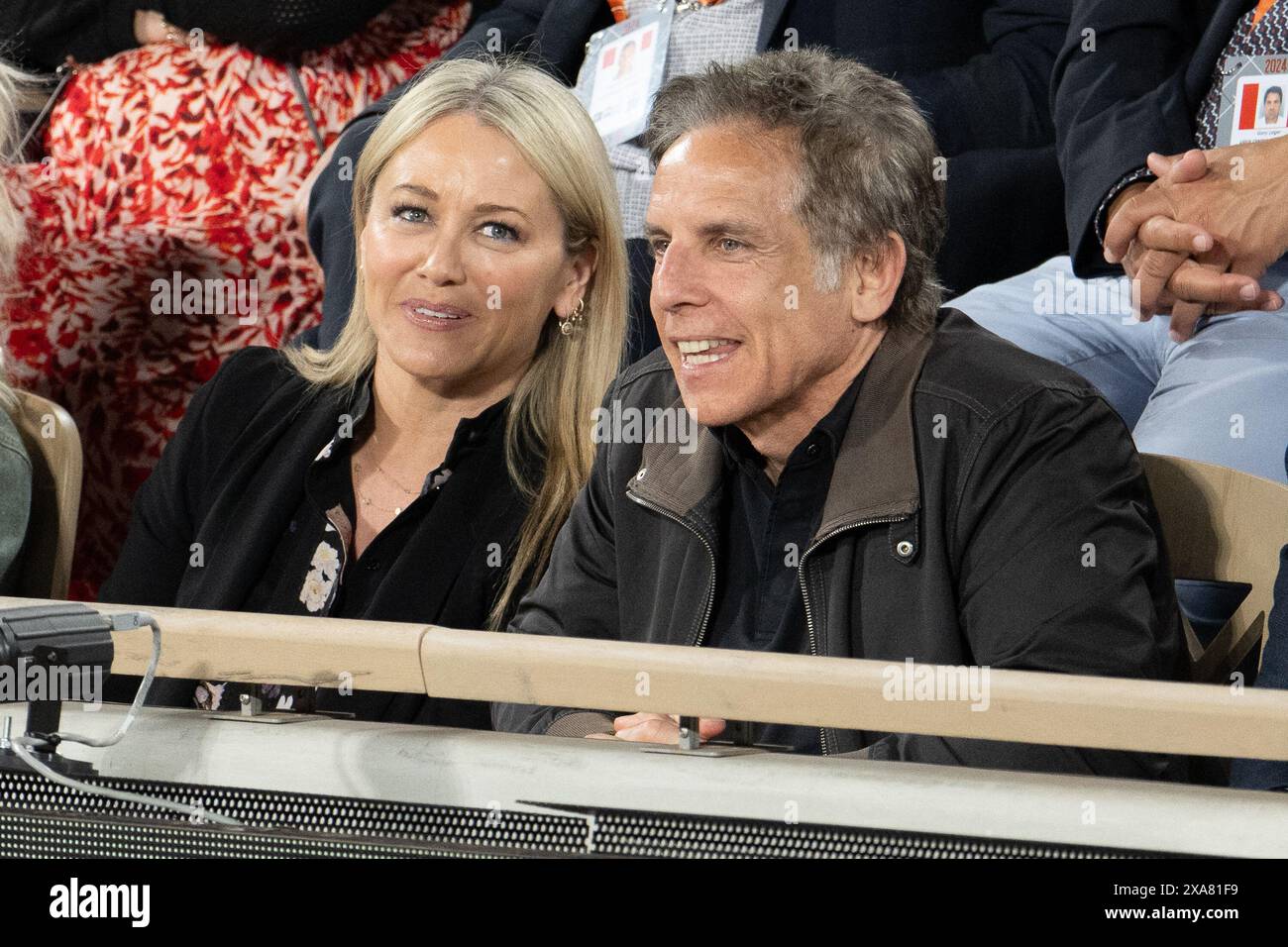 Christine Joan Taylor and Ben Stiller attend the 2024 French Open at