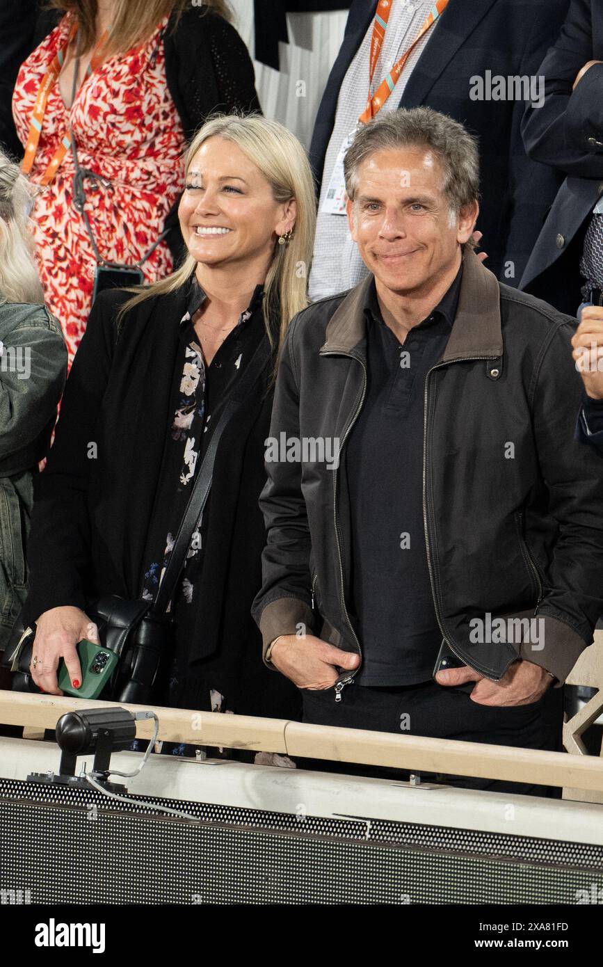 Christine Joan Taylor and Ben Stiller attend the 2024 French Open at