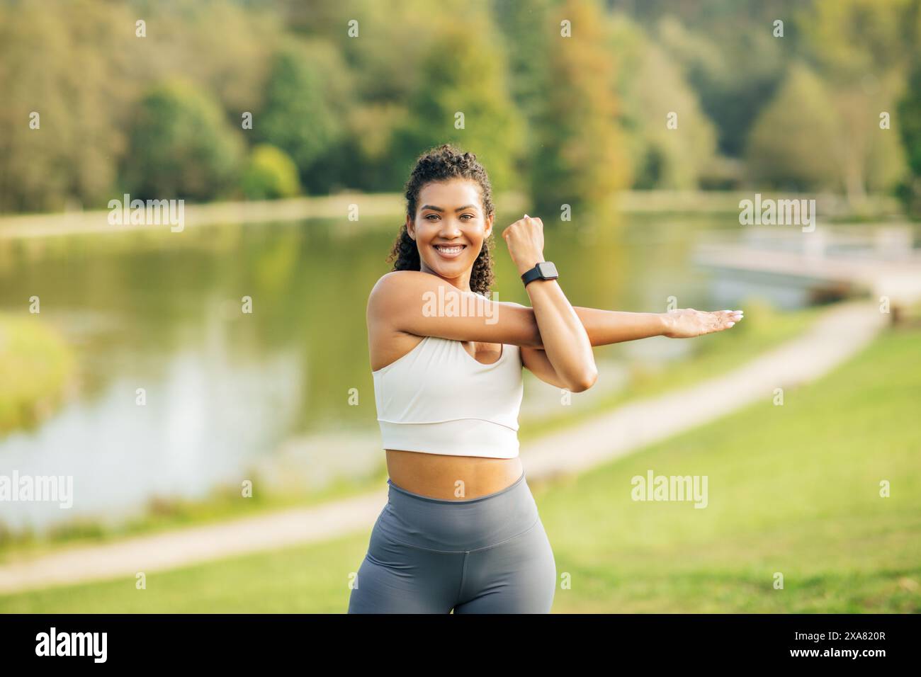 African american woman stretches hi-res stock photography and images ...