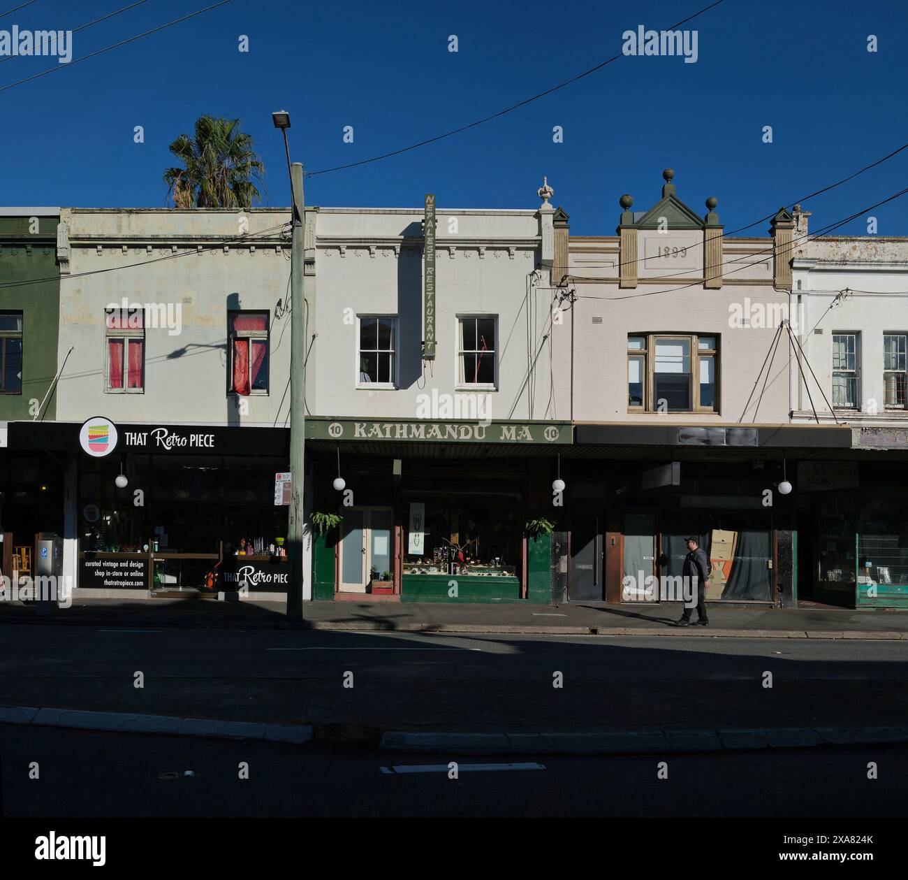 1880s Shopfronts, shop below, residence above, 8 - 12 King St Newtown, Sydney, Shops and Restaurants of the inner west, the Victorian street facades Stock Photo