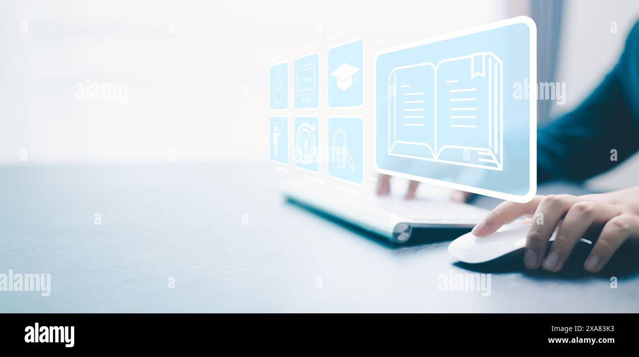 Online course offered by school revolutionizes education, utilizing e-learning and web-based teaching methods to enhance cognition and facilitate stud Stock Photo