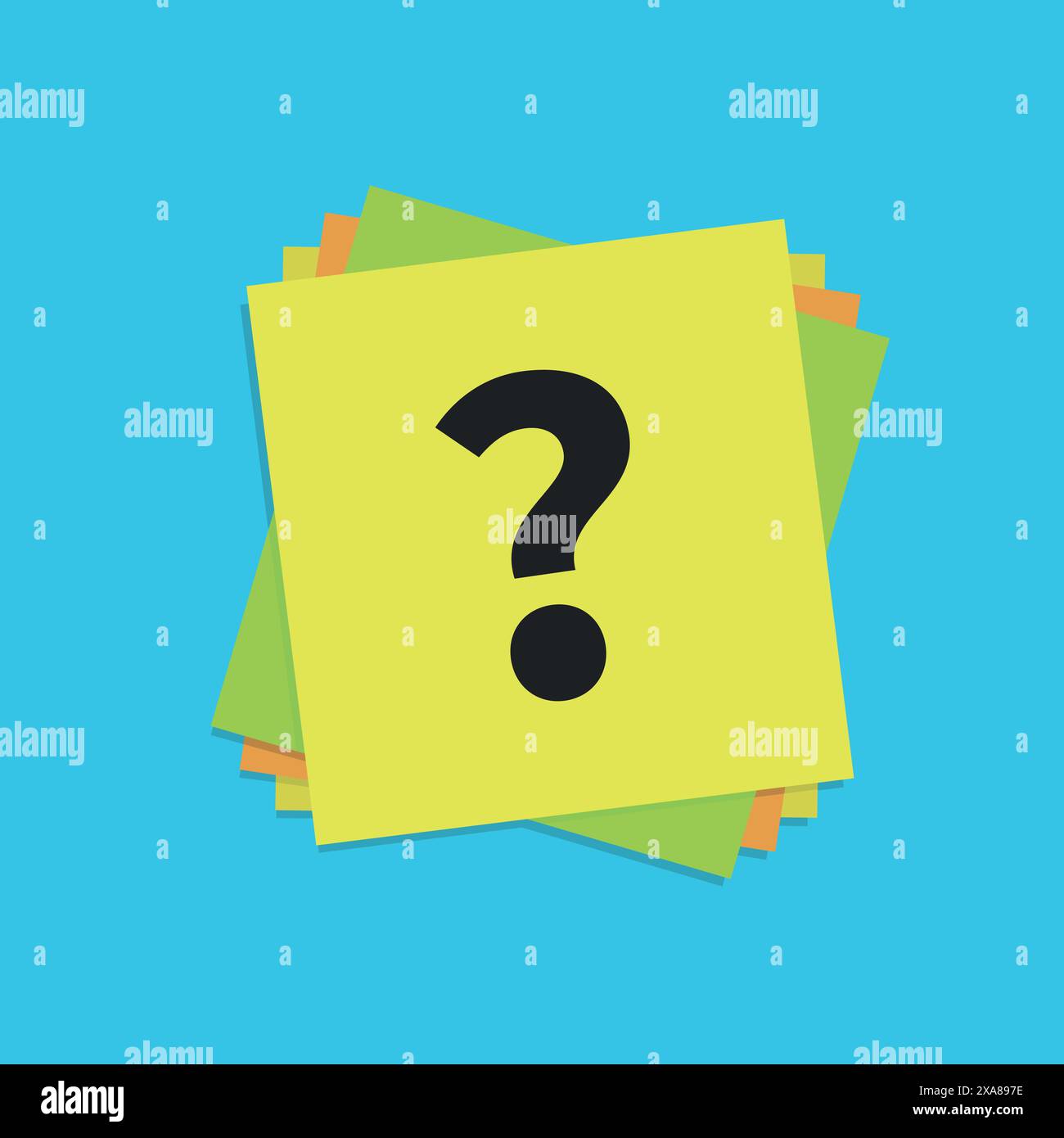 Question mark on sticky note stacked on blue background Stock Vector