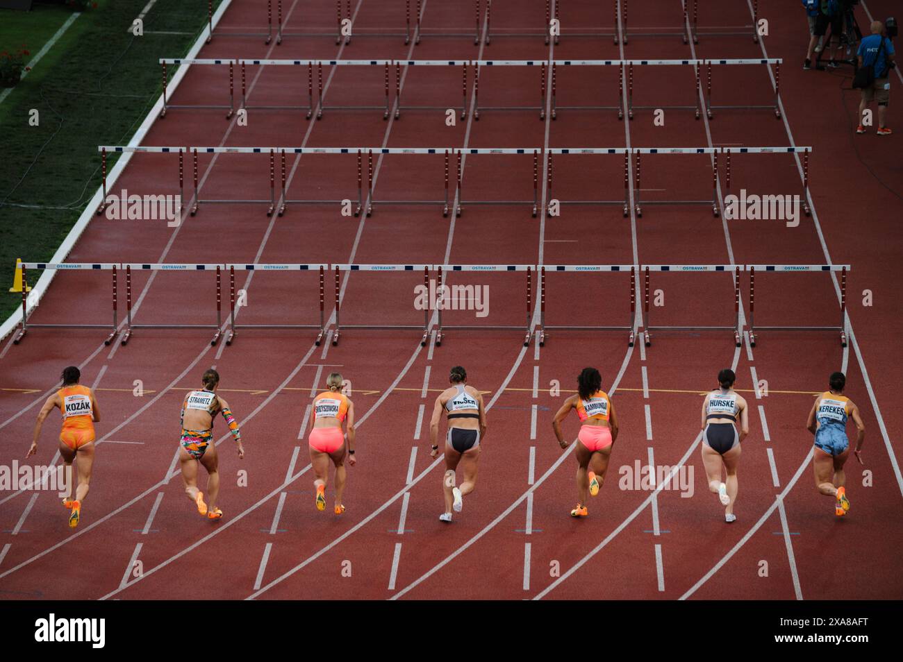 OSTRAVA, CZECHIA, MAY 28, 2024 Elite Female Sprinters Propel Forward