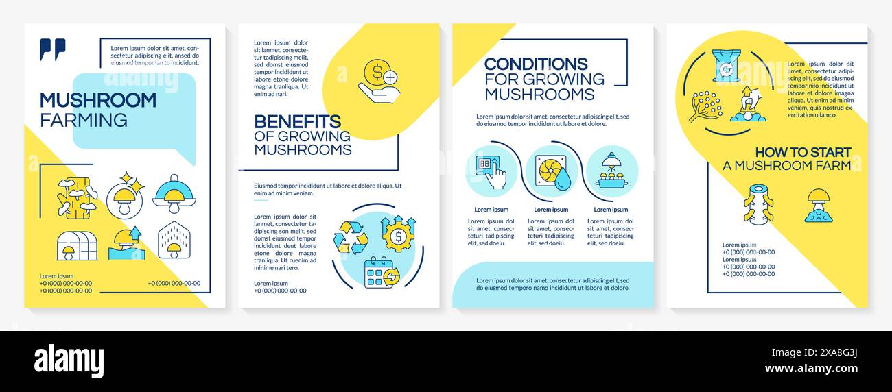 Mushroom farming yellow and blue brochure template Stock Vector Image ...