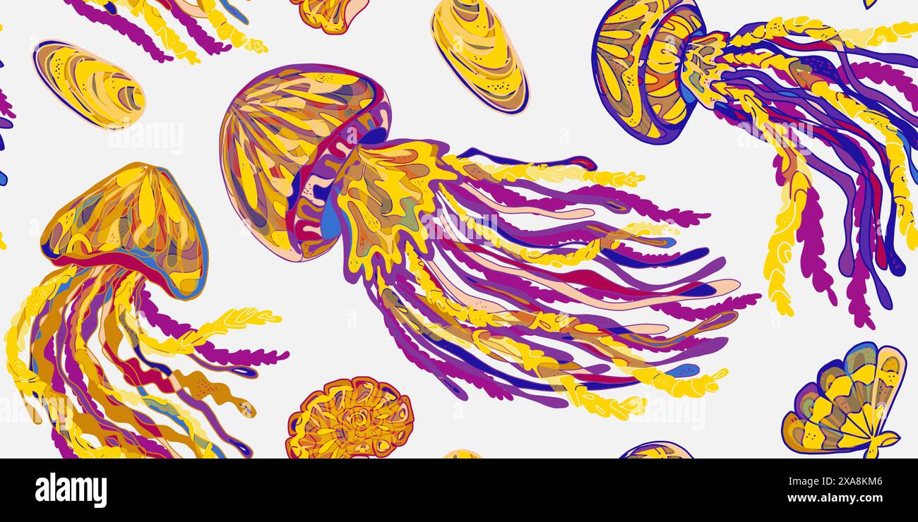 jellyfish endless vector pattern Stock Vector
