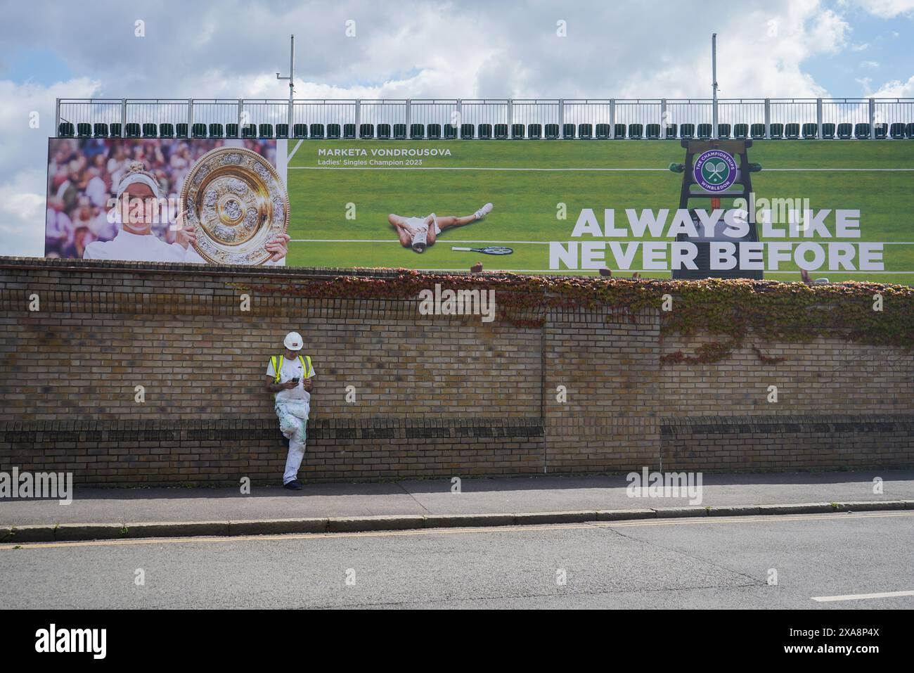 London, UK. 5 June 2024. A spectator stand at the AELTC All England ...