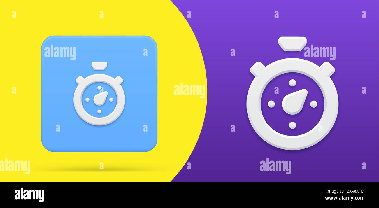 Stopwatch timer simple 3d icon button set vector illustration. Minute ...