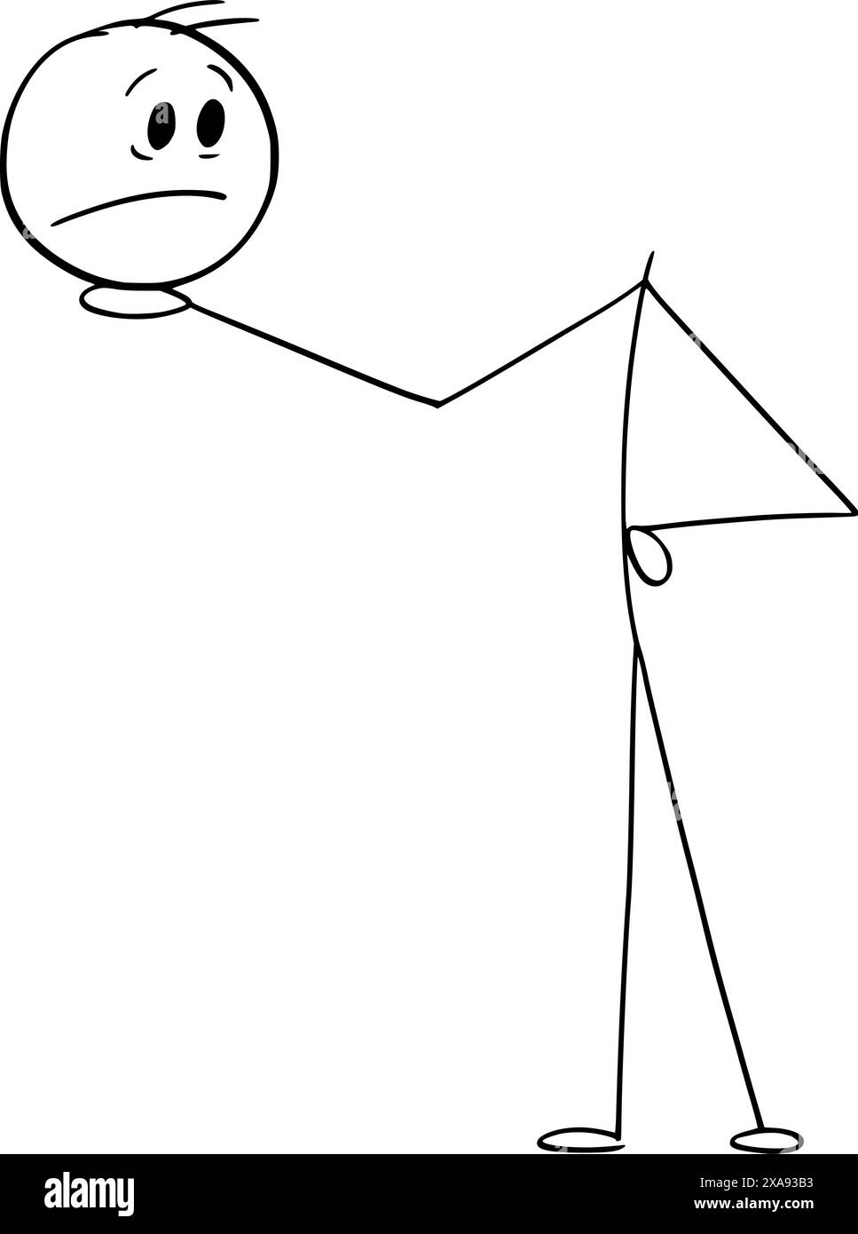 Person holding head, mental health problem, vector cartoon stick figure