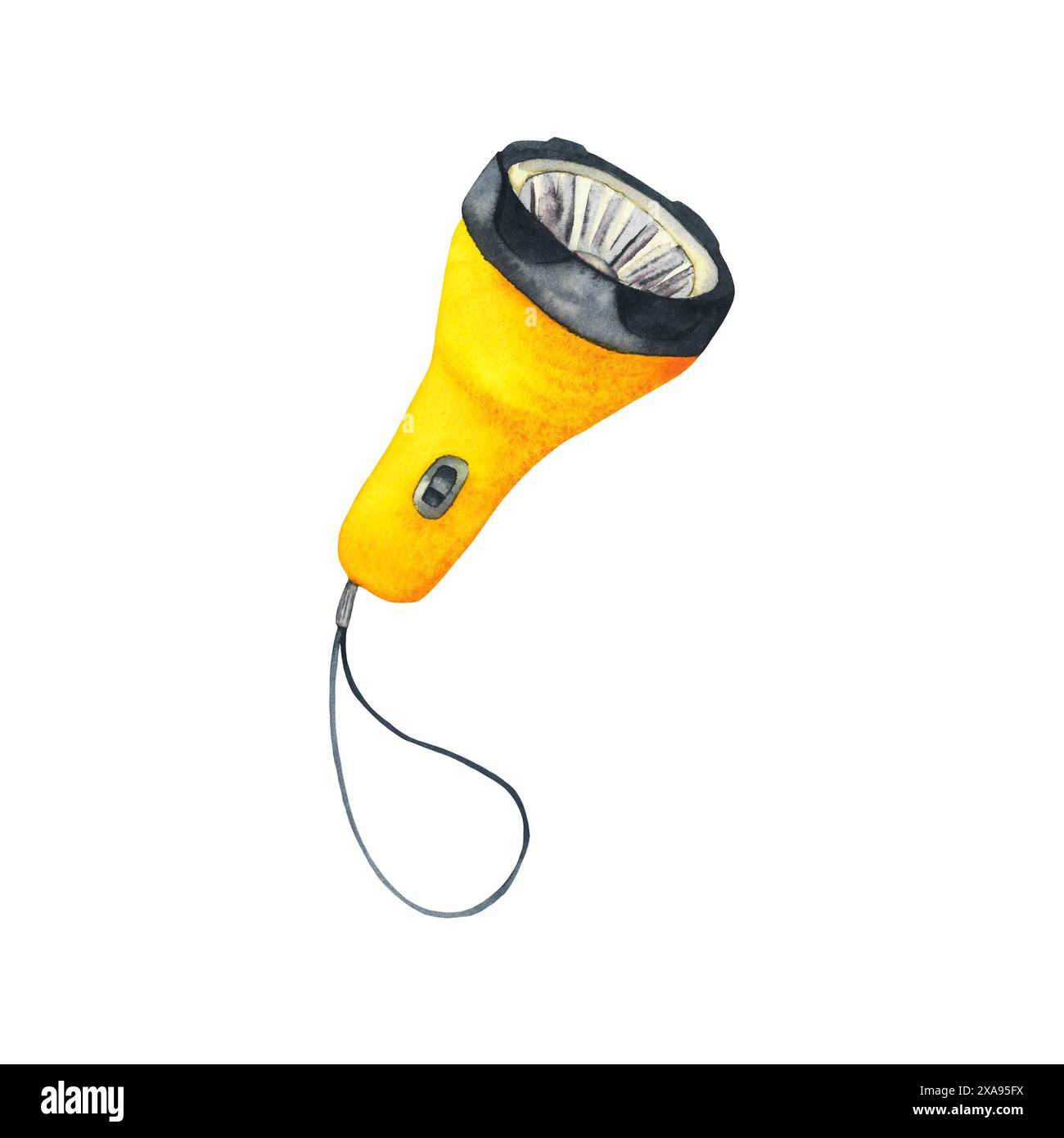 Handheld watercolor pocket flashlight. Flash torch yellow light with