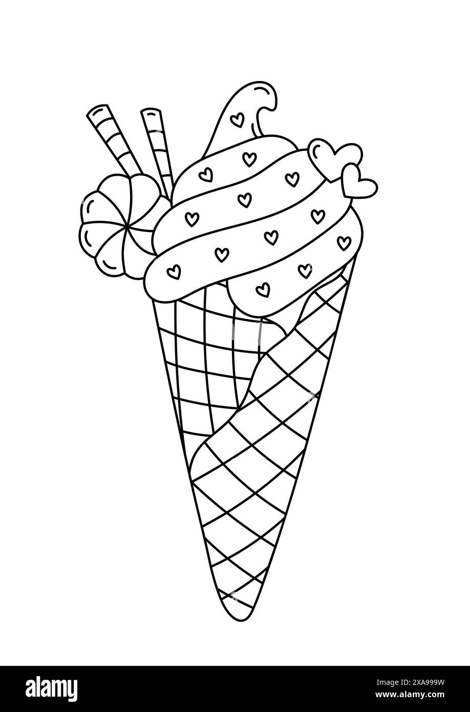 Coloring Page Features Beautifully Decorated Ice Cream In A Cup, An ...