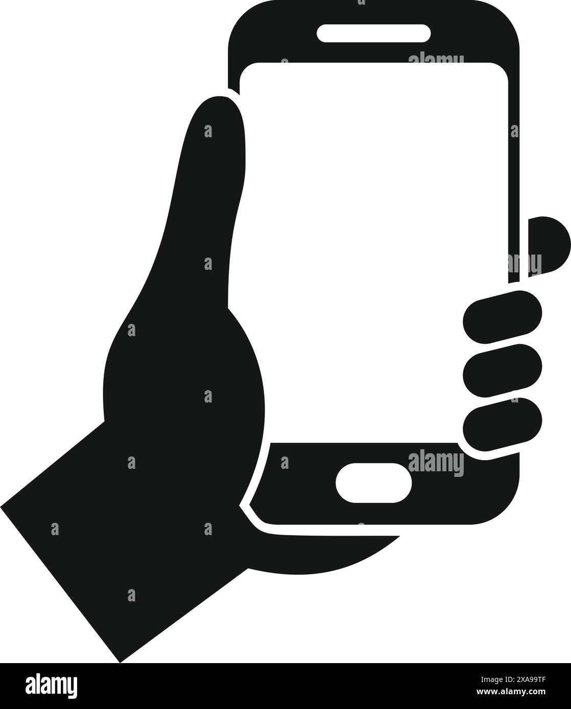 Silhouette hand holding smartphone Black and White Stock Photos ...