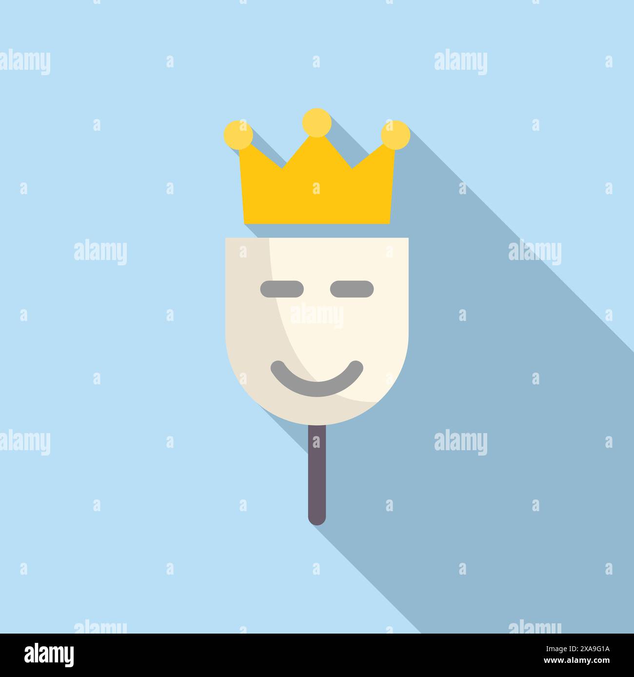 Simple yet powerful icon depicting a smiling mask wearing a crown