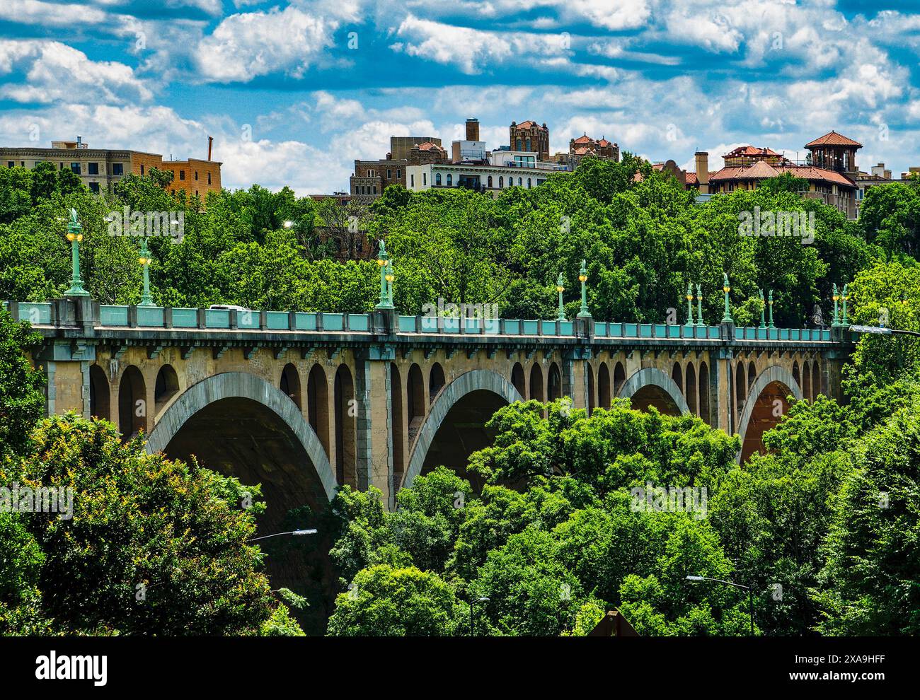 A bridge crossing over Rock Creek Park, in Washington DC. Stock Photo