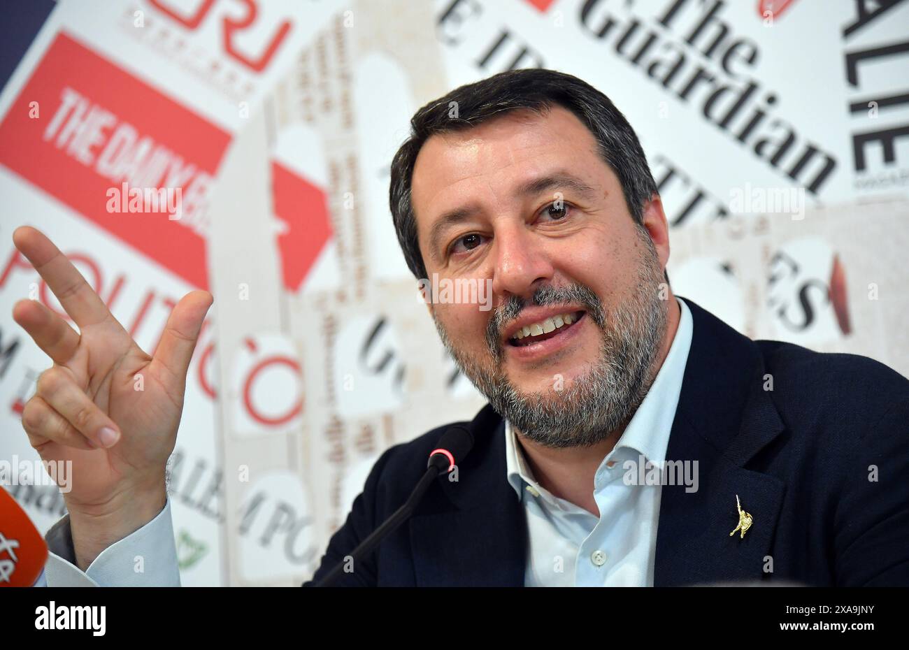 Italy, Rome, June 5, 2024 : League (Lega) leader Matteo Salvini, during the press conference at the headquarters of the Foreign Press, in view of the upcoming European elections.   Photo © Fabio Cimaglia/Sintesi/Alamy Live News Stock Photo