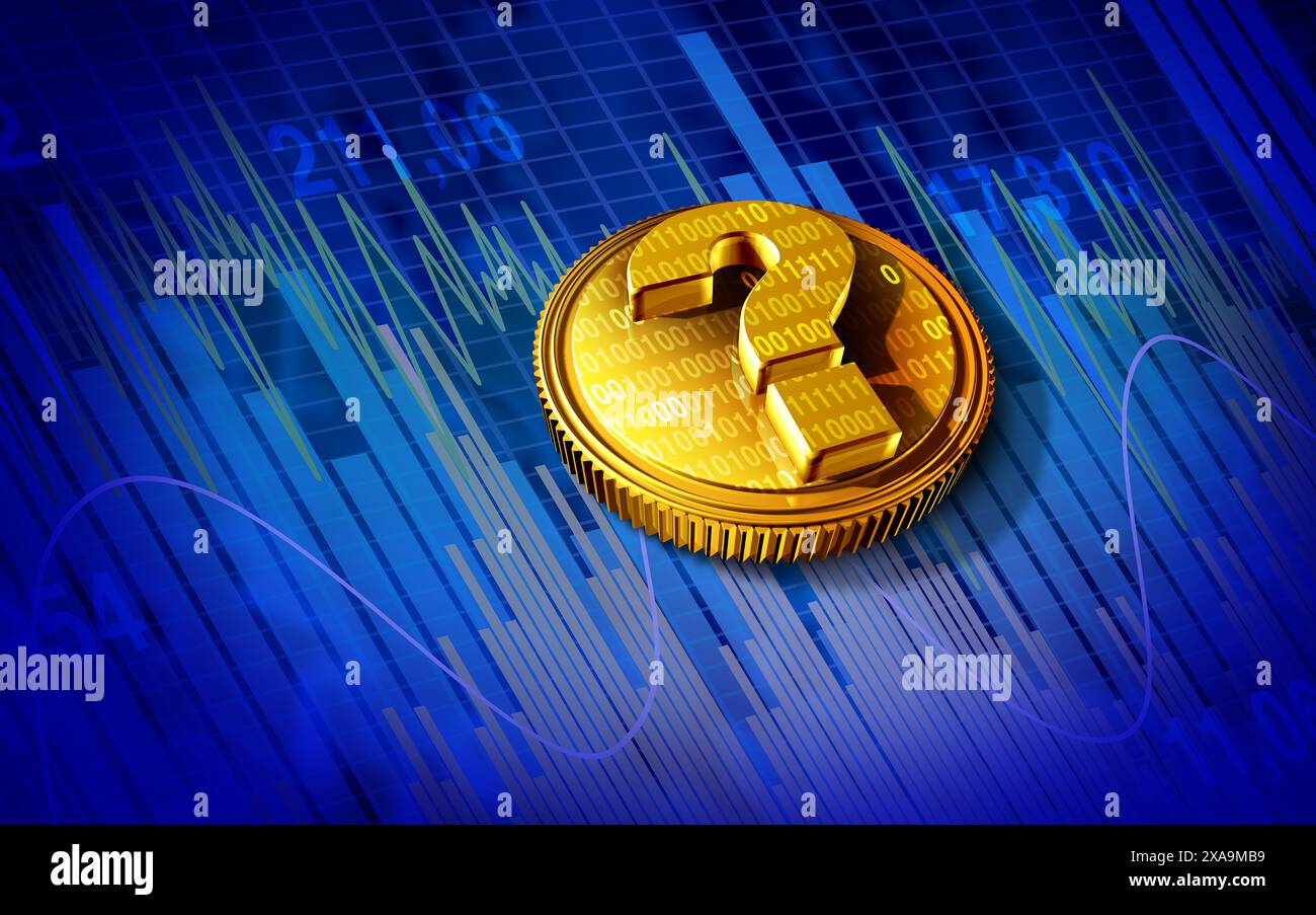 Cryptocurrency and Crypto currency questions and investing uncertainty as a  virtual blockchain money investment risk with a golden coin Stock Photo -  Alamy