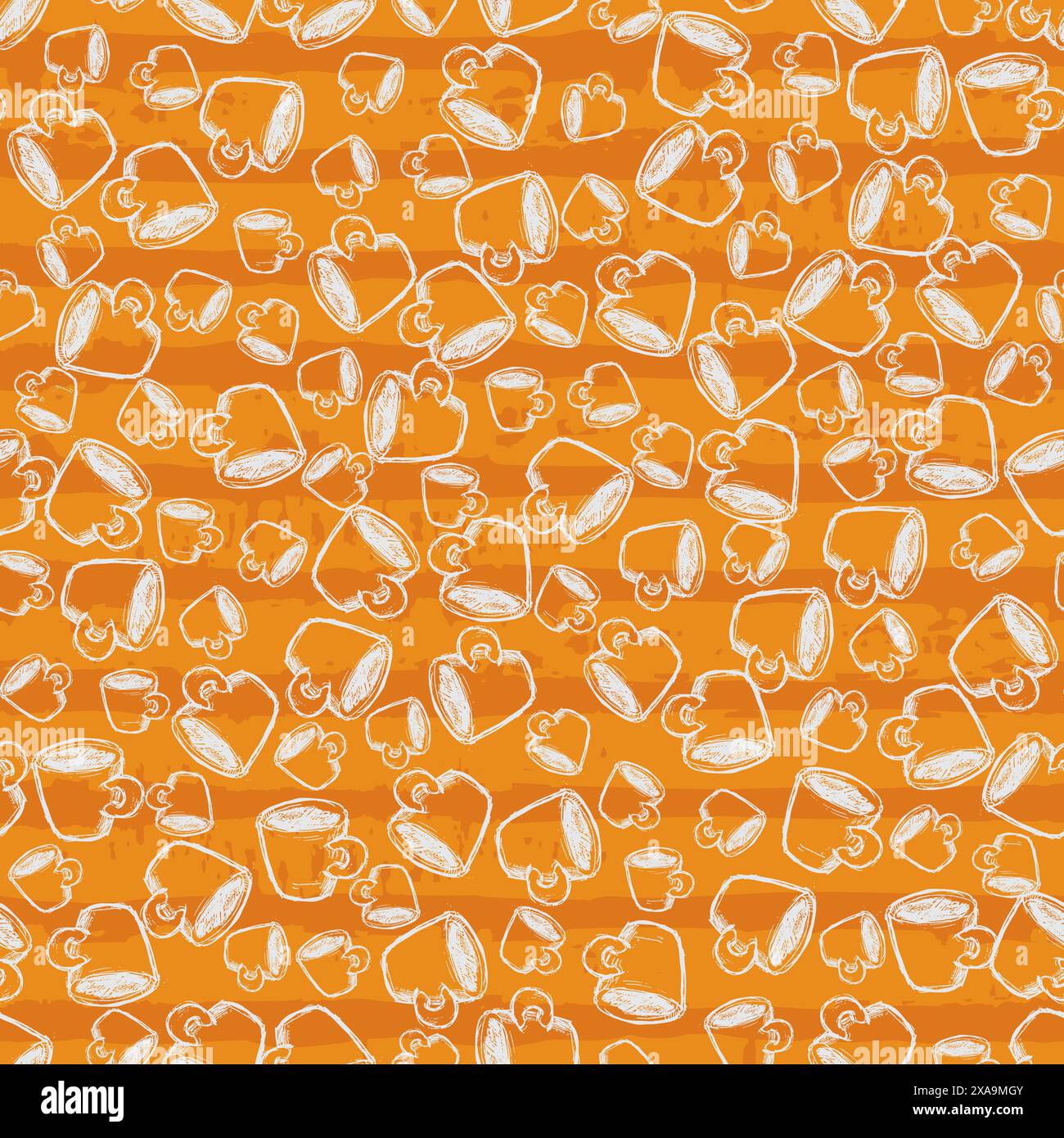 Vector hand drawn sketched coffee cups scattered seamless pattern with ...