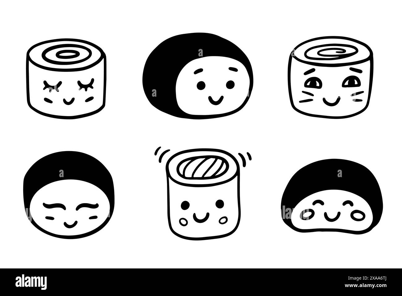 Sushi Funny Kawaii Japanese Food Doodle Icons Set Stock Vector Image ...