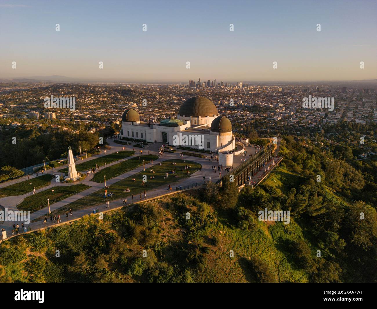 An Aerial View Of Griffith Observatory Los Angeles CA At Sunset Stock An Aerial View Of Griffith Observatory Los Angeles CA At Sunset Stock