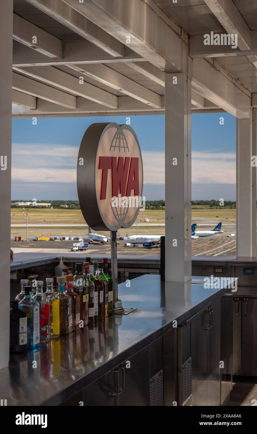 A rooftop bar at the TWA Hotel at JFK Airport in New York City with ...