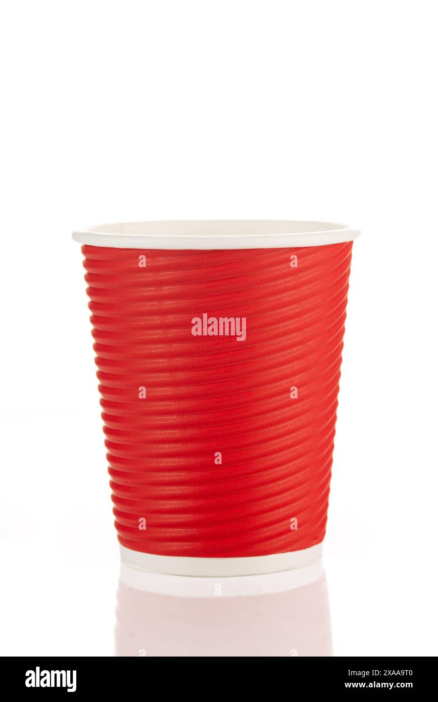 Red paper corrugated cup for coffee isolated on the white background. High quality photo Stock Photo