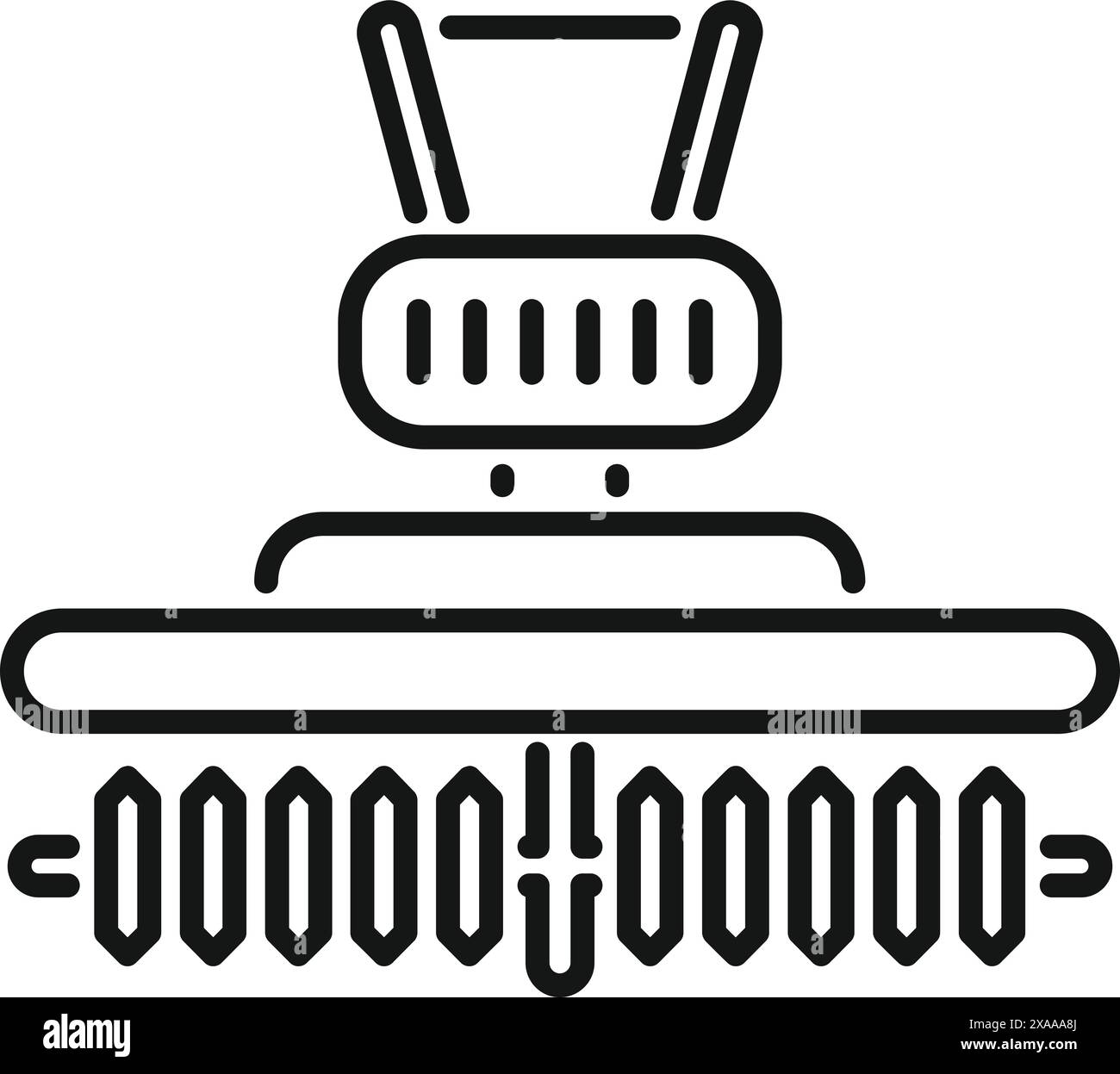 Simplistic black line vector icon representing a cable car in a mountain environment Stock Vector