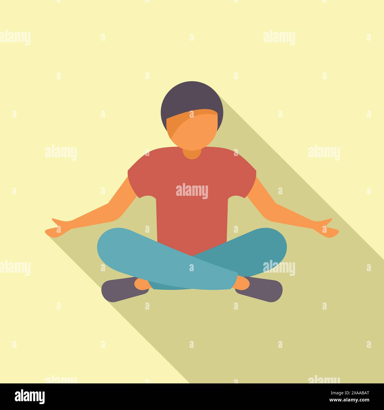Flat design illustration of a person in lotus pose enjoying meditation with a warm backdrop Stock Vector